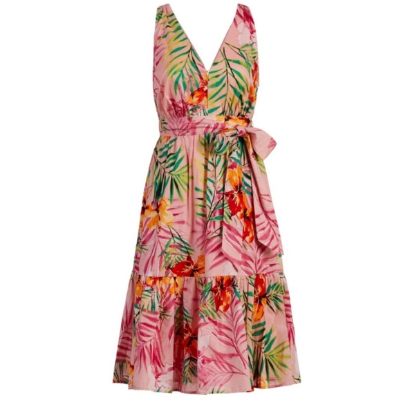 New York & Company Dresses & Skirts - NEW YORK & COMPANY Tropical Floral Print Dress Coral Pink Green Size S